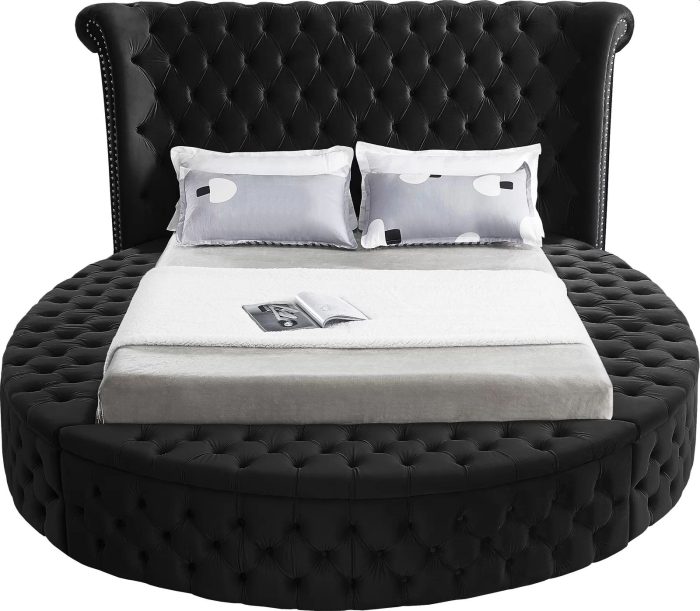 Alora Round Platform Bed with Storage Black Queen or King Husky Furniture