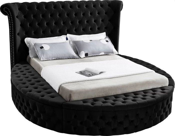 Alora Round Platform Bed with Storage Black Queen or King Husky Furniture