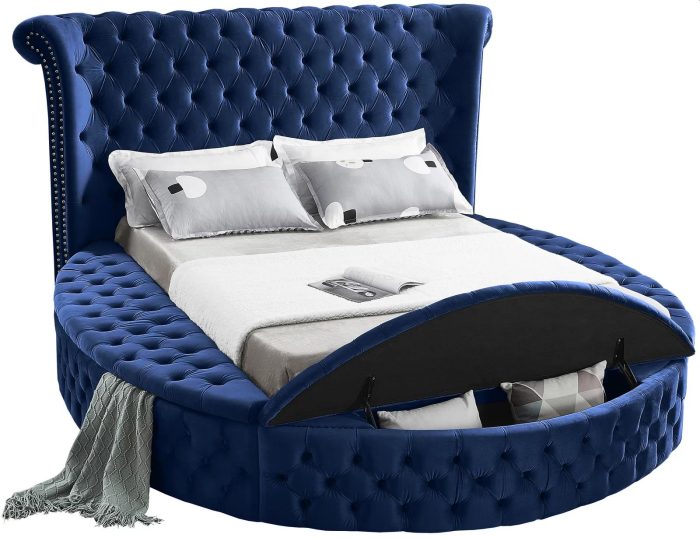 Alora Round Platform Bed with Storage Blue Queen or King Husky Furniture