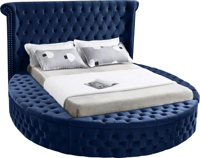 Alora Round Platform Bed with Storage Blue Queen or King Husky Furniture