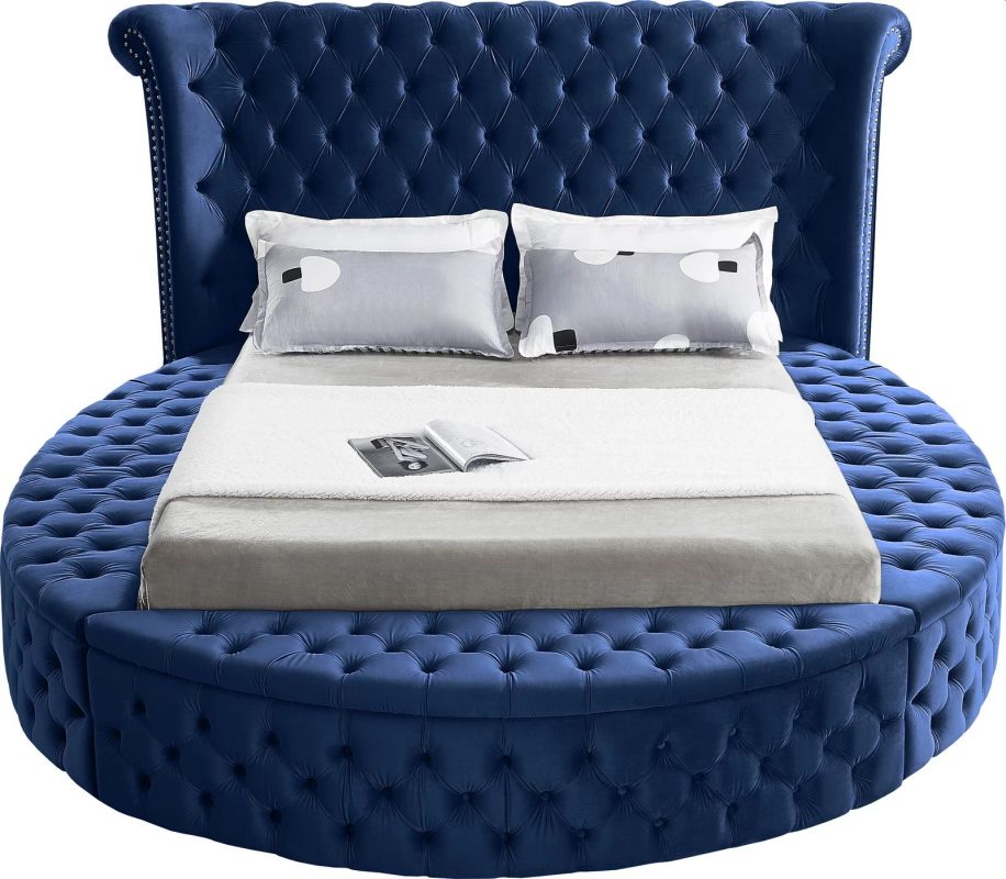 Alora Round Platform Bed with Storage Blue Queen or King Husky Furniture