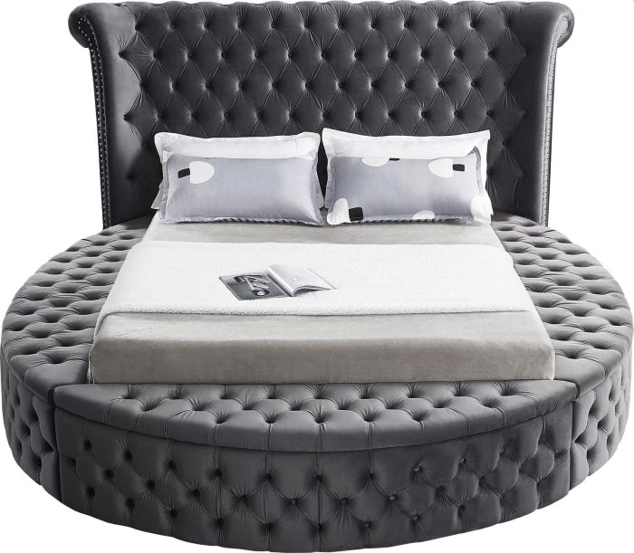 Alora Round Platform Bed with Storage Grey Queen or King