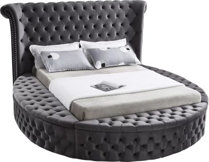 Alora Round Platform Bed with Storage Grey Queen or King