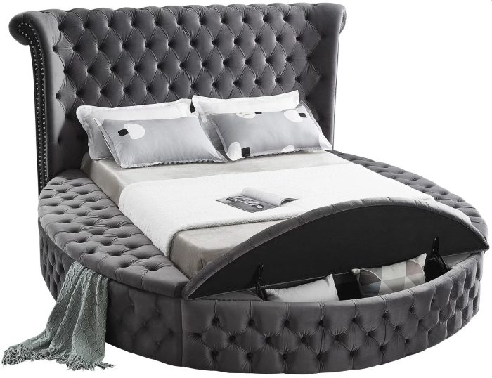 Alora Round Platform Bed with Storage Grey Queen or King