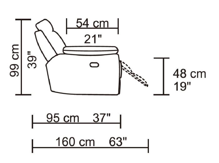 HR046 Husky Leo Reclining Sofa Set Side dimentions