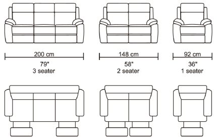 HR046 Husky Leo Reclining Sofa Set front dimentions