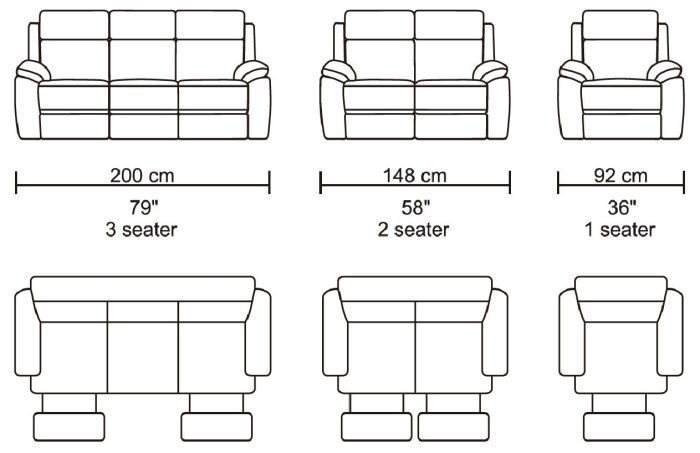 HR046 Husky Leo Reclining Sofa Set front dimentions