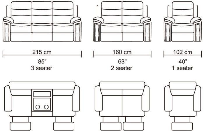 HR050 Husky Jetson Reclining Sofa Set front dimentions