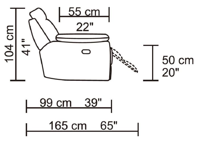 HR050 Husky Jetson Reclining Sofa Set side dimentions