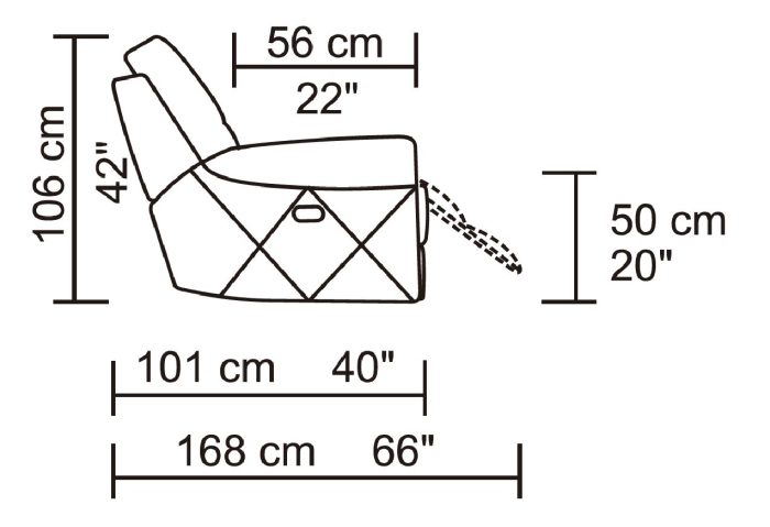 HR059 Husky Furniture Hunter Reclining Side Dimentions