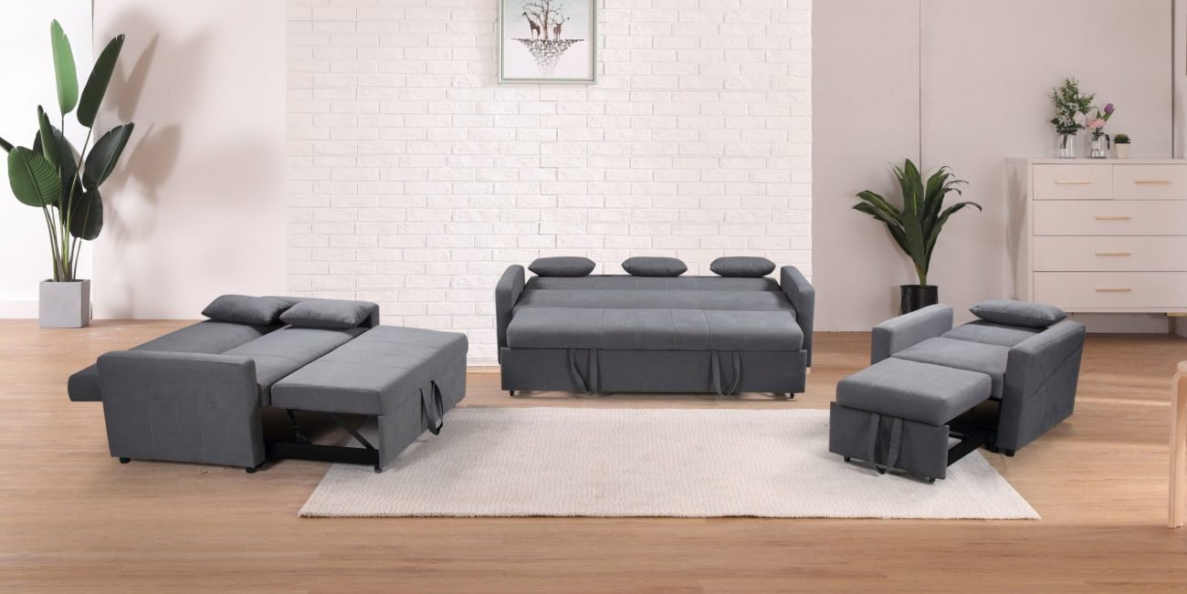 HS1009- Charcoal - Husky Furniture Transformer - convertible Sofa Bed - 3PC set