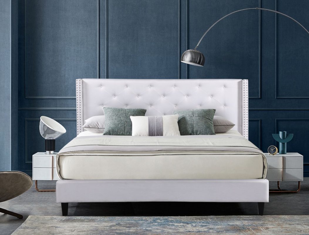 Husky Megan King Platform Bed White Fabric - Husky Furniture