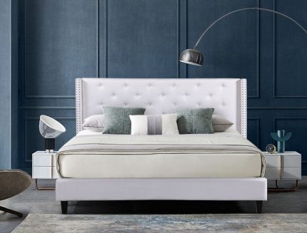 Husky Megan King Platform Bed White Fabric - Husky Furniture