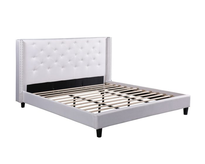 Husky Megan King Platform Bed White Fabric - Husky Furniture