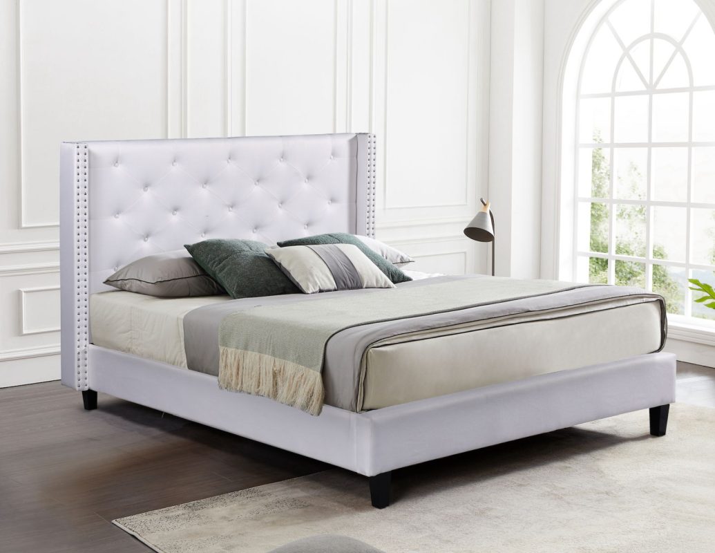 Husky Megan Queen Platform Bed White Fabric - Husky Furniture