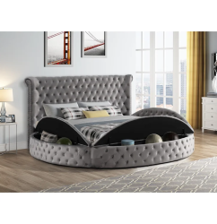 Alora Round Platform Bed with Storage Grey Queen or King