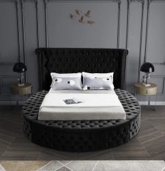 Alora Round Platform Bed with Storage Black Queen or King Husky Furniture