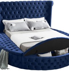 Alora Round Platform Bed with Storage Blue Queen or King Husky Furniture