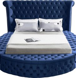 Alora Round Platform Bed with Storage Blue Queen or King Husky Furniture