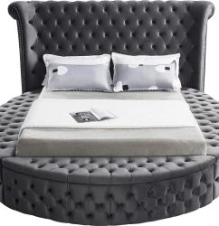 Alora Round Platform Bed with Storage Grey Queen or King