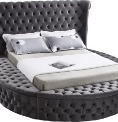 Alora Round Platform Bed with Storage Grey Queen or King