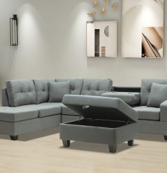 HS2300-Husky Furniture -Emma - Reversible Sectional -Sofa with Storage ottoman- Gray LH