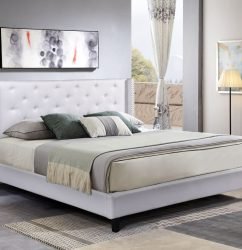 Husky Megan King Platform Bed White Fabric - Husky Furniture