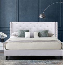 Husky Megan King Platform Bed White Fabric - Husky Furniture