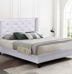 Husky Megan Queen Platform Bed White Fabric - Husky Furniture