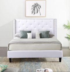 Husky Megan Queen Platform Bed White Fabric - Husky Furniture